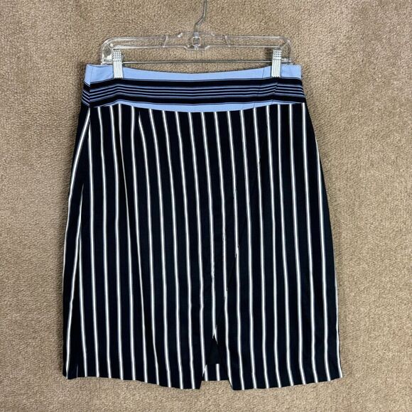 Ann Taylor Loft Skirt Womens 6 Black/Blue Striped Wrap ‎ Knee Length Straight - Picture 1 of 10